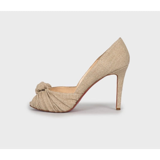 Christian Louboutin Beige Textile Open Toe Pumps 39.5 pre-owned