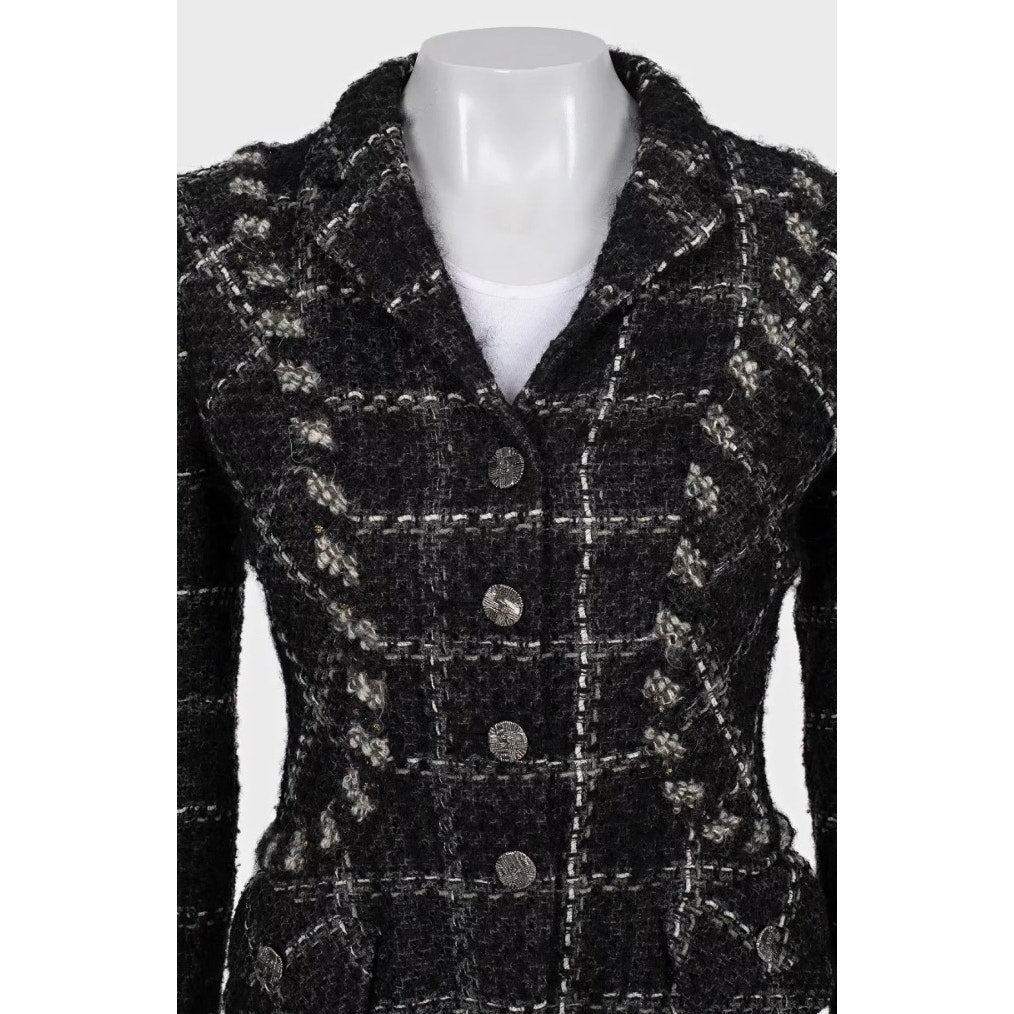 Chanel Vintage Black Tweed Fitted Jacket, Sz 38/M Pre-owned