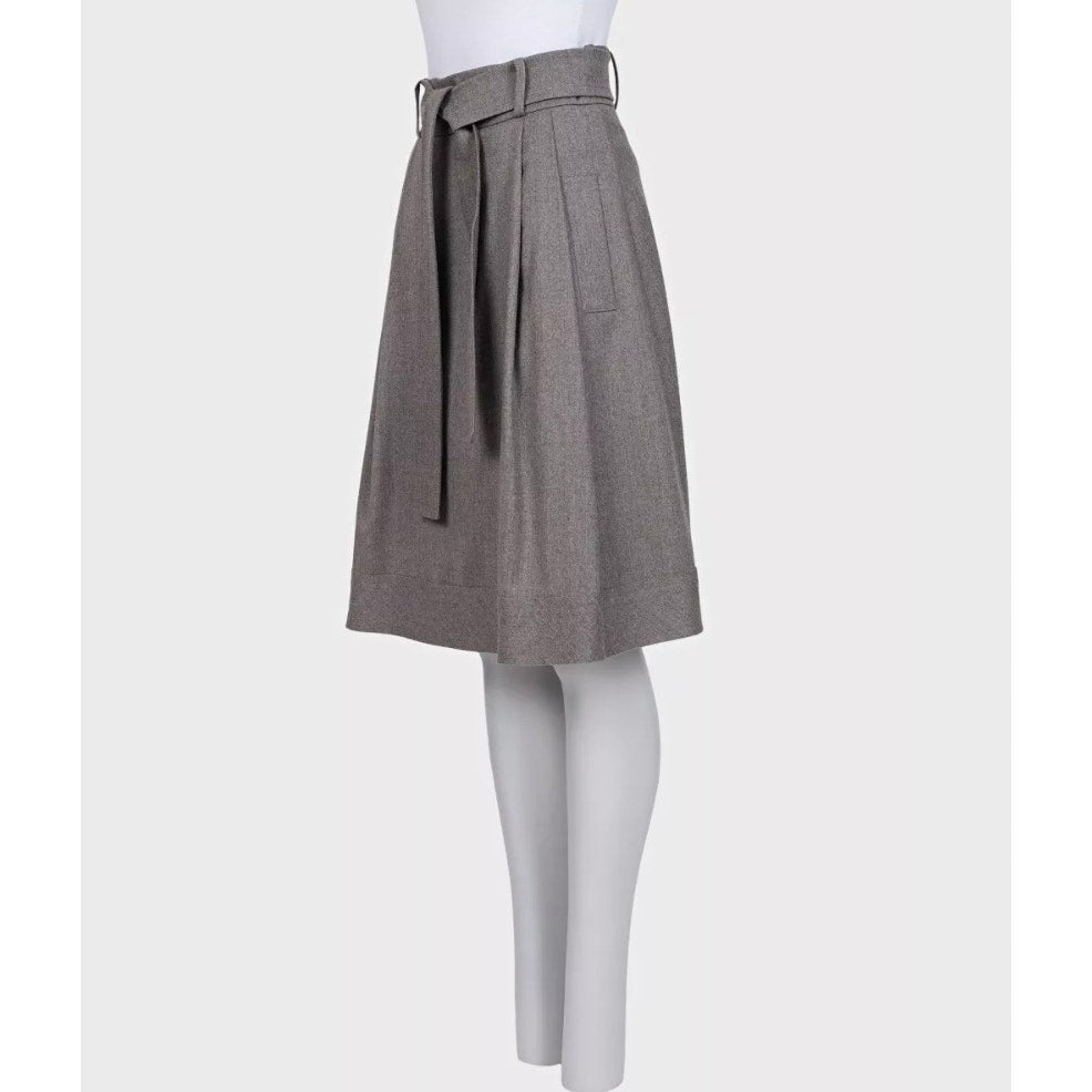 Oscar de la Renta Gray Wool A-Line Midi Skirt M Pre-owned
