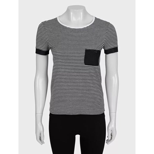 Chanel 2015 Black White Striped Fitted T-Shirt FR 34 XS Pre-owned