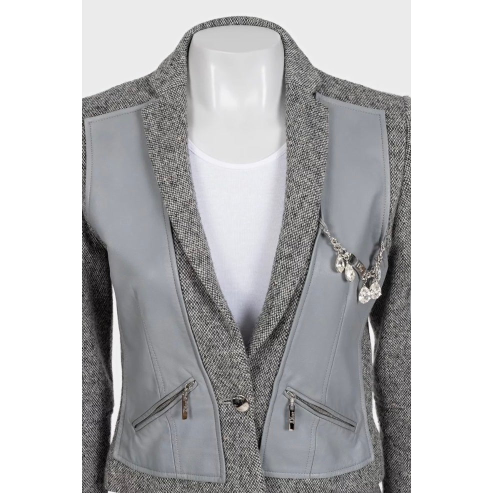 Christian Dior Gray Wool Silk Skirt Suit Sz.38 Pre-owned