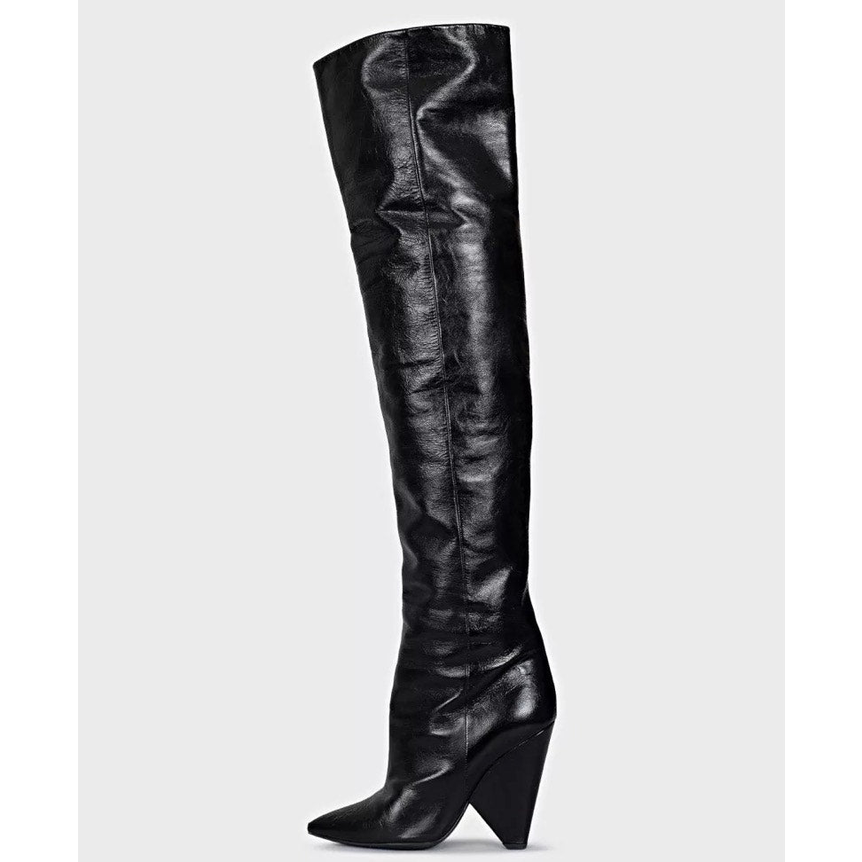 Saint Laurent Niki Black Leather Wedge Over-the-Knee Boots Sz.38