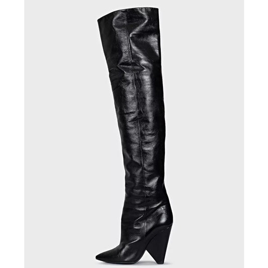 Saint Laurent Niki Black Leather Wedge Over-the-Knee Boots Sz.38