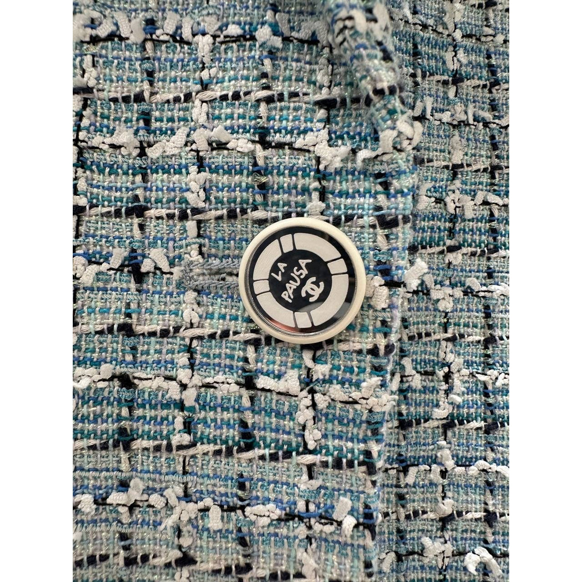 CHANEL Light Blue Multicolor Tweed Blazer Sz.38 Pre-owned