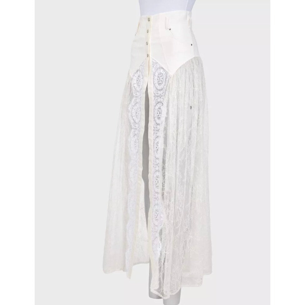 Alessandra Rich White Lace Elegant Sheer Hem Skirt Sz.XS pre-owned
