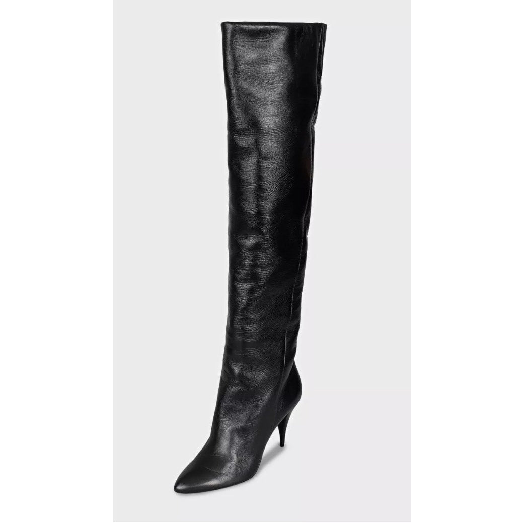 Saint Laurent Black Leather Over-the-Knee Boots Sz.39.5 Pre-owned