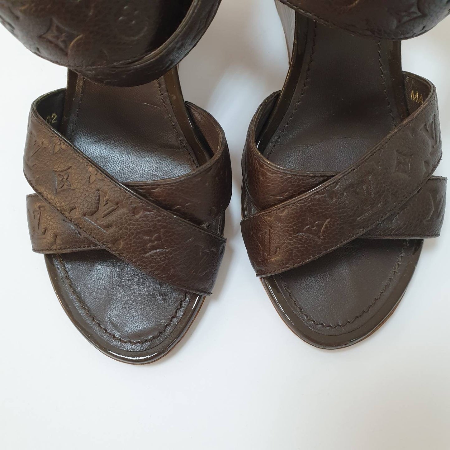 Louis Vuitton Brown Monogram Leather Kalahari Wedge Sandals Sz.37 Pre-owned