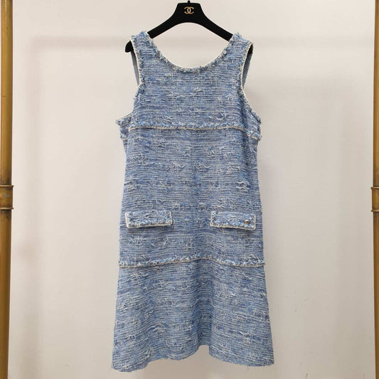 Chanel Fantasy Tweed Fringed Dress Spring 2015 15P Sz.50 Pre-owned
