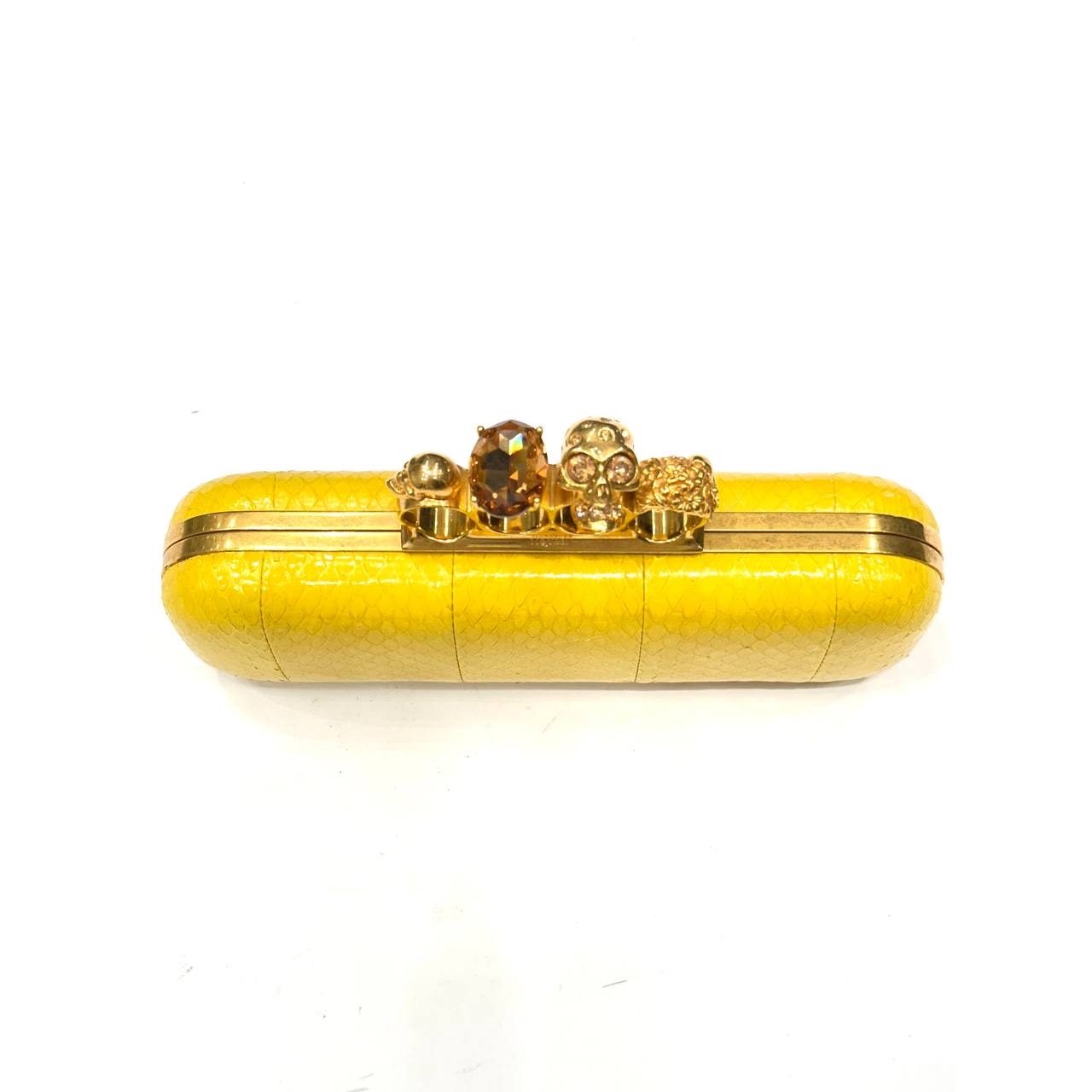 Alexander McQueen Yellow Lambskin Skull Clutch pre-owned