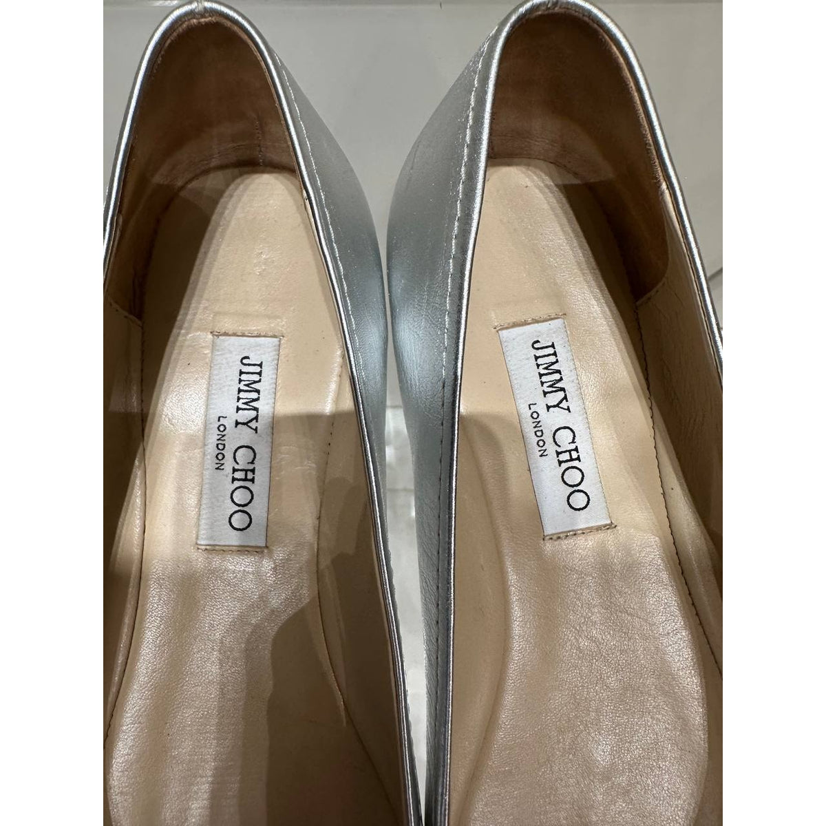 Jimmy Choo Silver Metallic Leather Ballet Flats Sz.40 Pre-owned