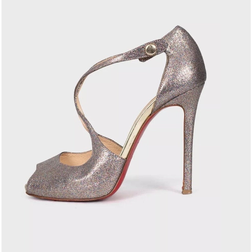 Christian Louboutin Shiny Leather Button Heel Sandals 38.5 pre-owned