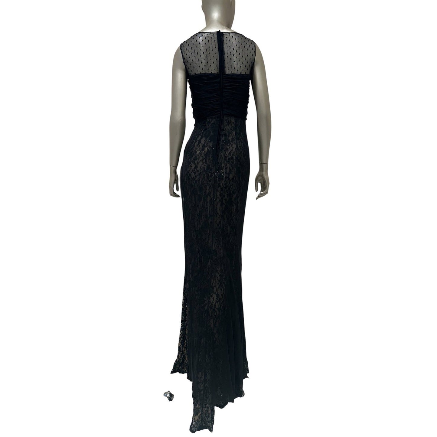 Valentino Black Lace & Silk Draped Evening Gown Sz.6 Pre-owned