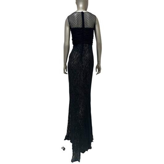 Valentino Black Lace & Silk Draped Evening Gown Sz.6 Pre-owned