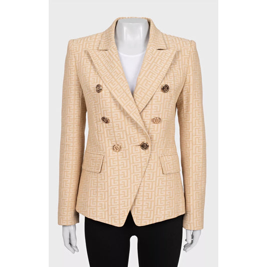 NWOT Balmain Beige Signature Print Fitted Jacket Sz.42 Pre-owned