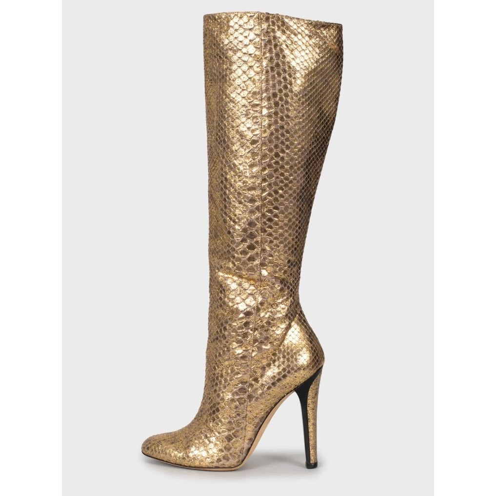 Jimmy Choo Gold Snakeskin print lambskin Boots Sz.35.5 pre-owned