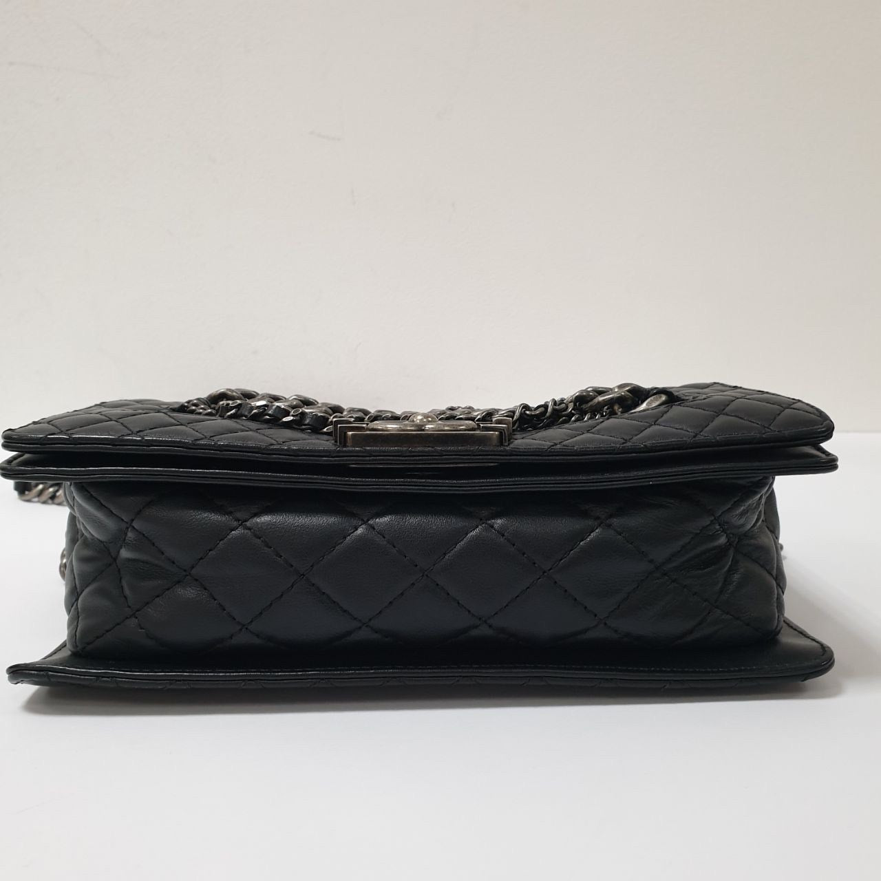 CHANEL Black Lambskin Leather Multi Chains Boy Bag pre-owned