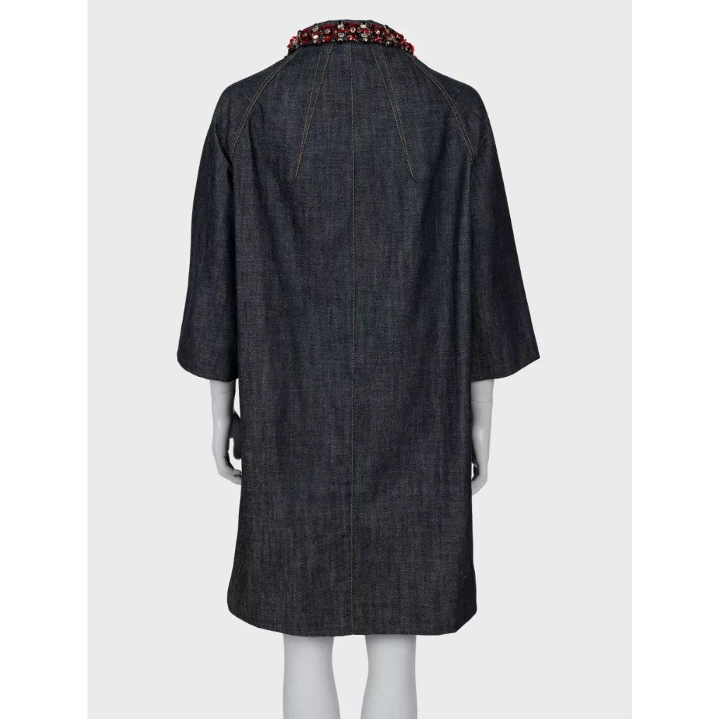 Miu Miu Blue Denim Rhinestone Embellished Coat Sz.42/M Pre-owned