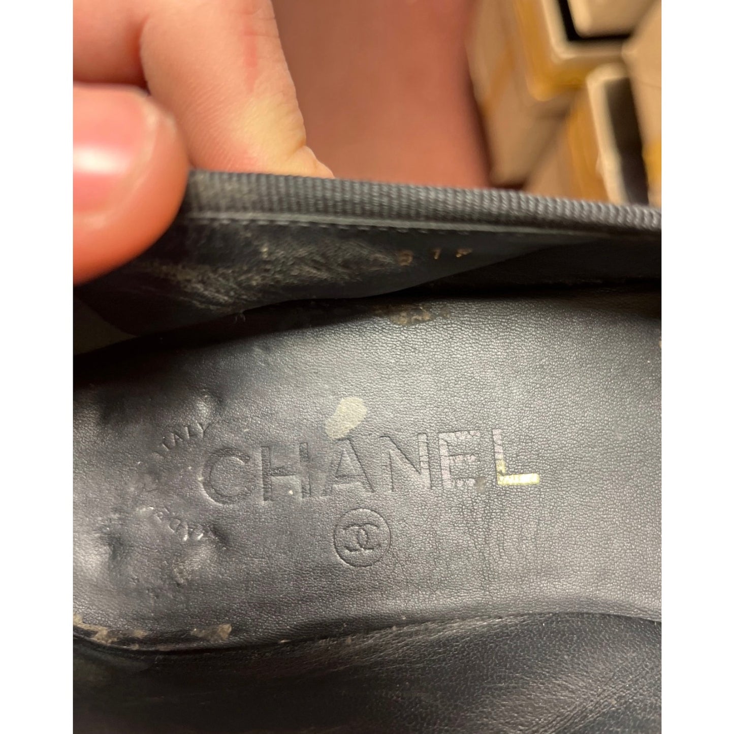 Chanel Black Leather  Textile Toe Ballet Flats Sz.37.5 pre-owned