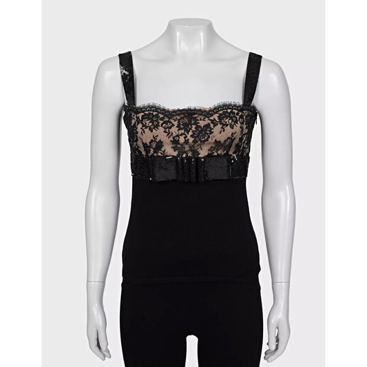 Valentino Black Wool Sequin & Lace Top  Size S Pre-owned