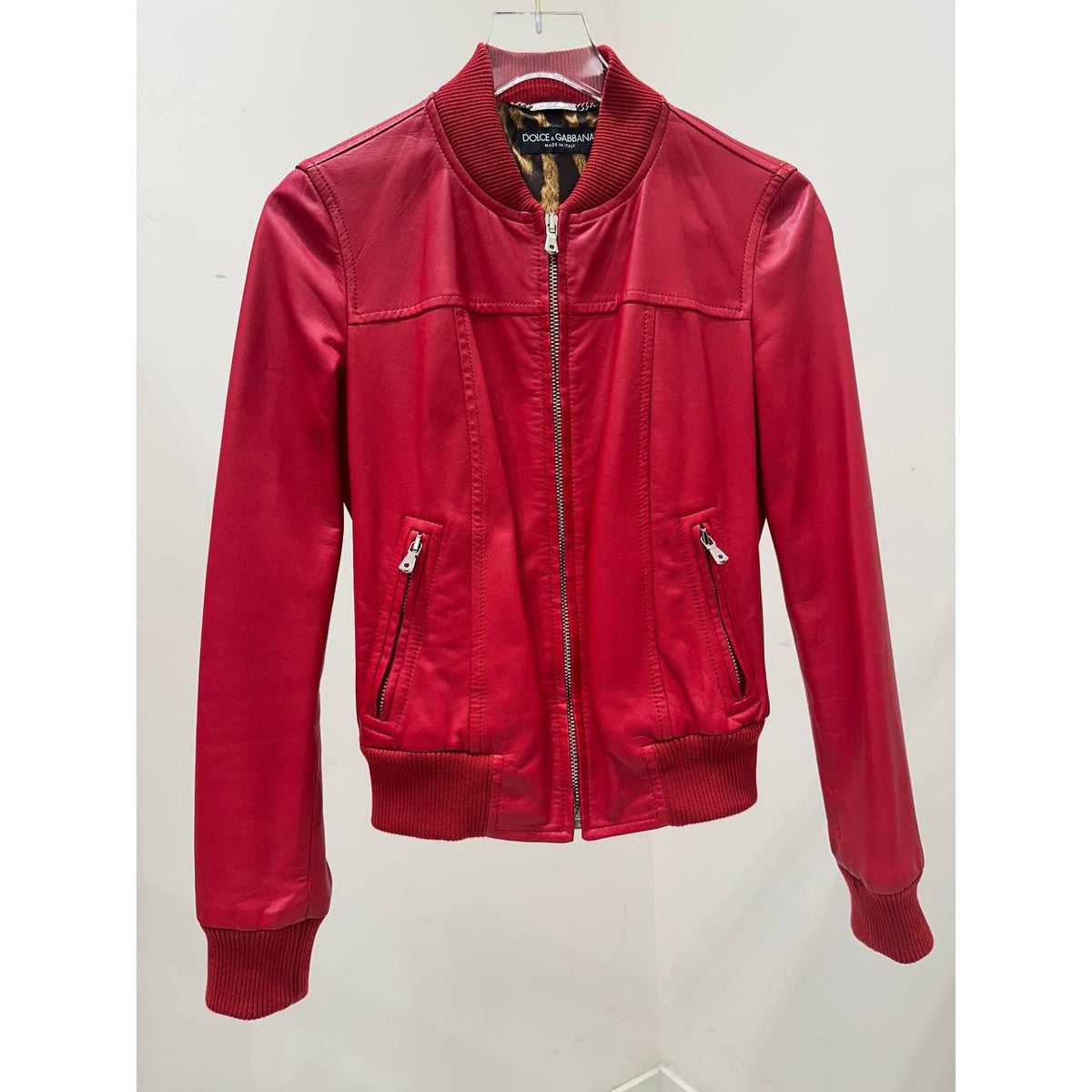 Dolce & Gabbana Red Lambskin Bomber Jacket, IT 40 Pre-owned