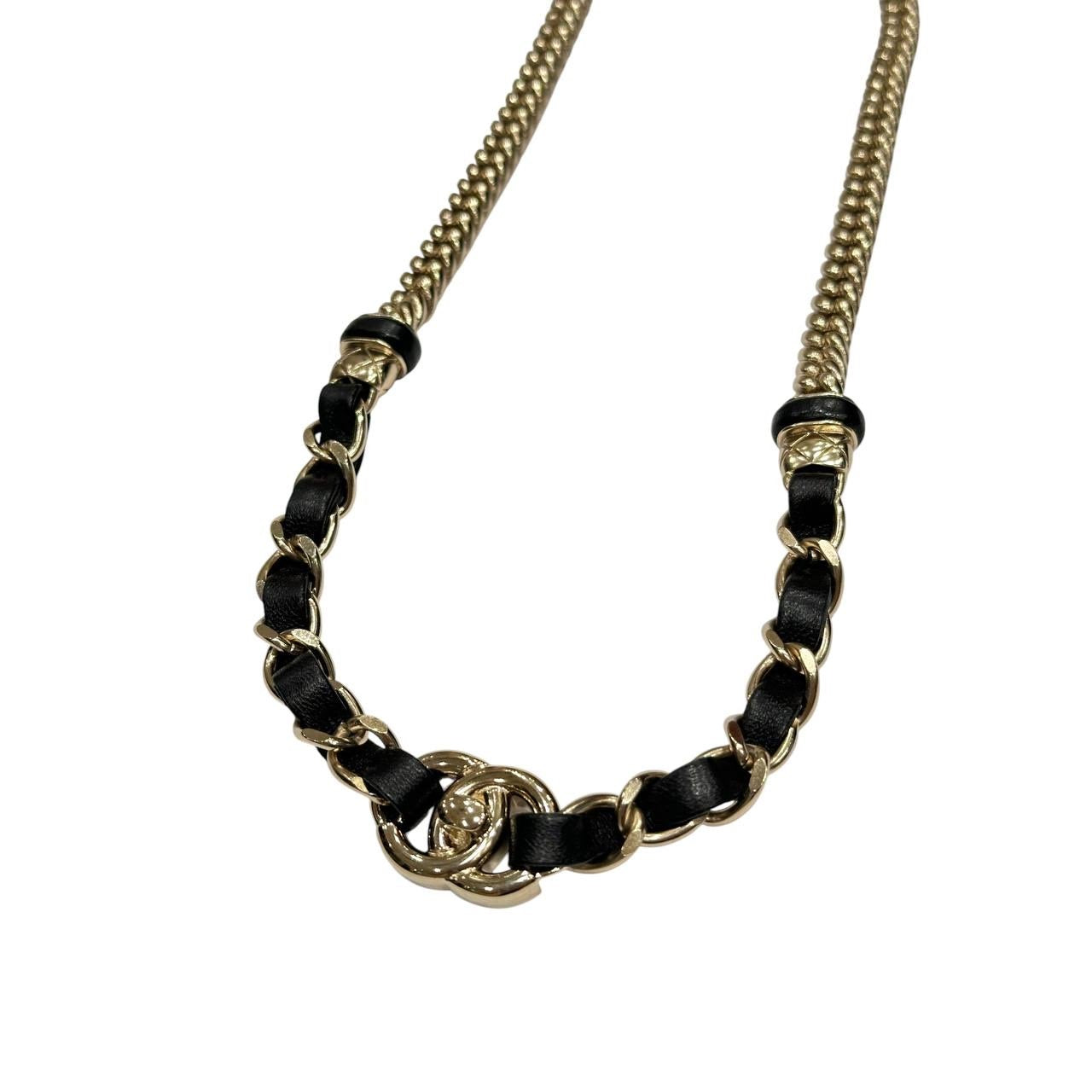 Chanel CC Turnlock Choker Necklace Belt Black Leather Pre-owned