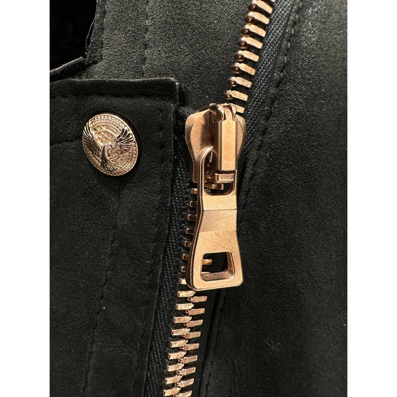 Balmain Green Shearling Biker Jacket - Size 38 Pre-owned