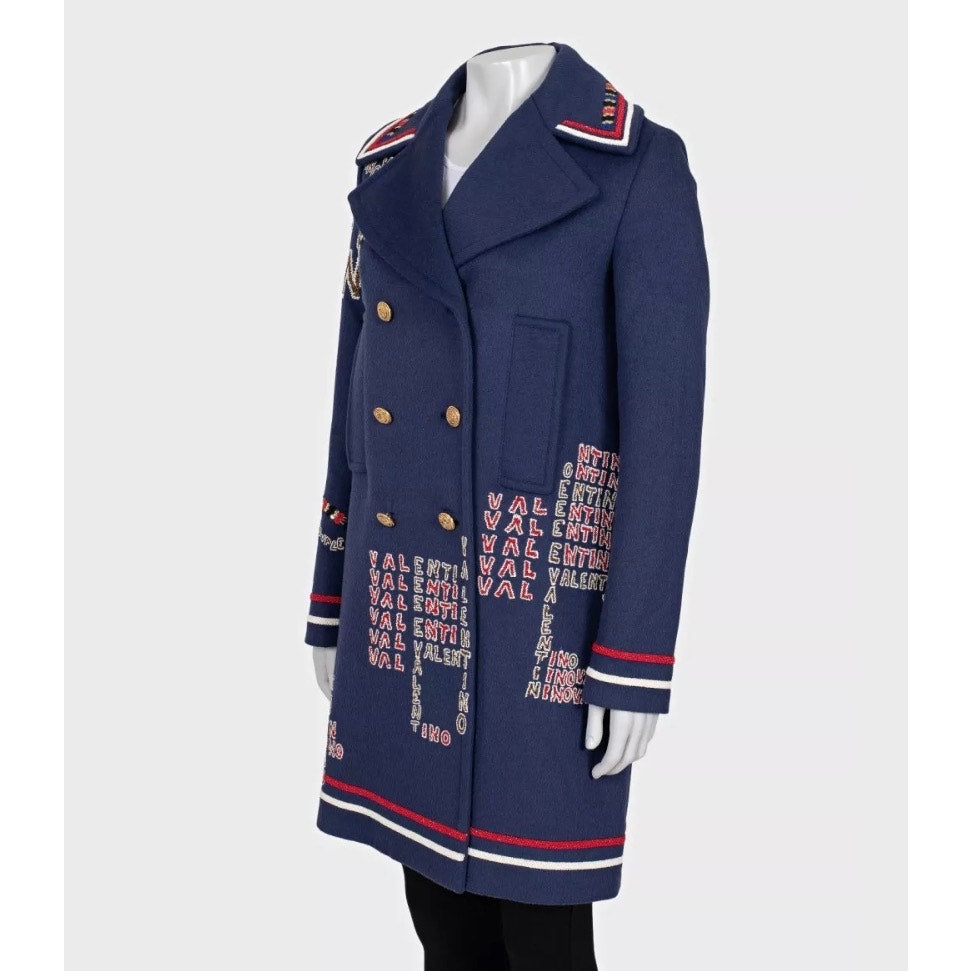 Valentino Blue Sequin Wool Angora Blend Coat - Size Sz.44/L Pre-owned