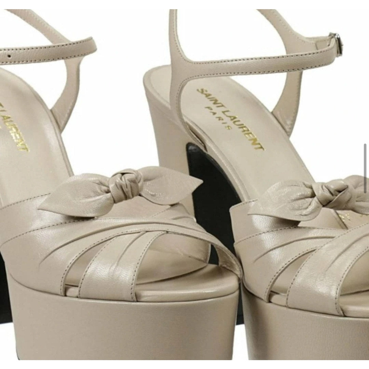 Saint Laurent Beige Leather Candy Bow Platform Sandals  Sz 40 Pre-owned