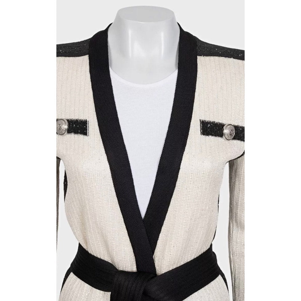 NWOT Balmain White Long Cardigan with Belt - EU36/S Pre-owned