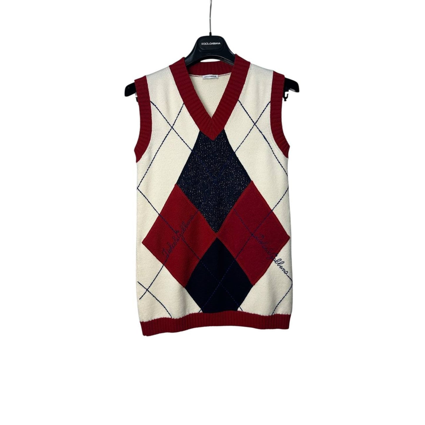 Dolce & Gabbana Kid's Diamond-patterned Vest Sleeveless Sweater Sz.9-10 years Pre-owned