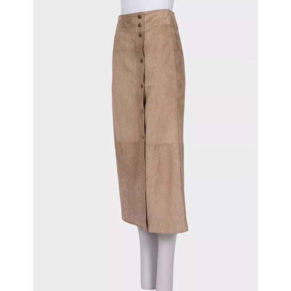 Celine Beige Suede Snap Button Midi Skirt - EU36/S Pre-owned