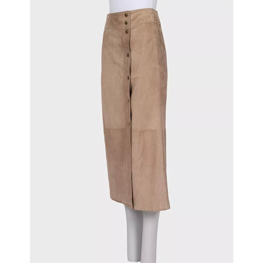 Celine Beige Suede Snap Button Midi Skirt - EU36/S Pre-owned