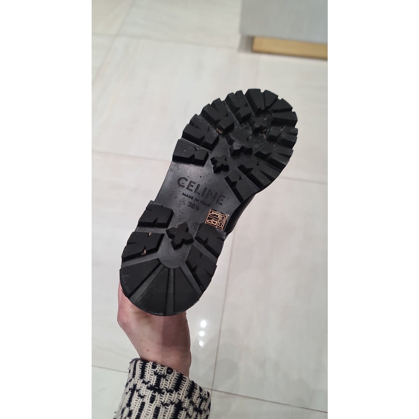 Celine Margaret High Boots Black Leather Tabac Sz. 38.5 Pre-owned