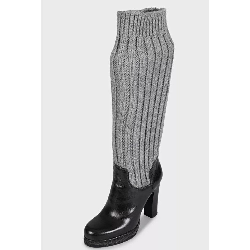 Dolce & Gabbana Black Leather Knitted Boots sz.37 pre-owned
