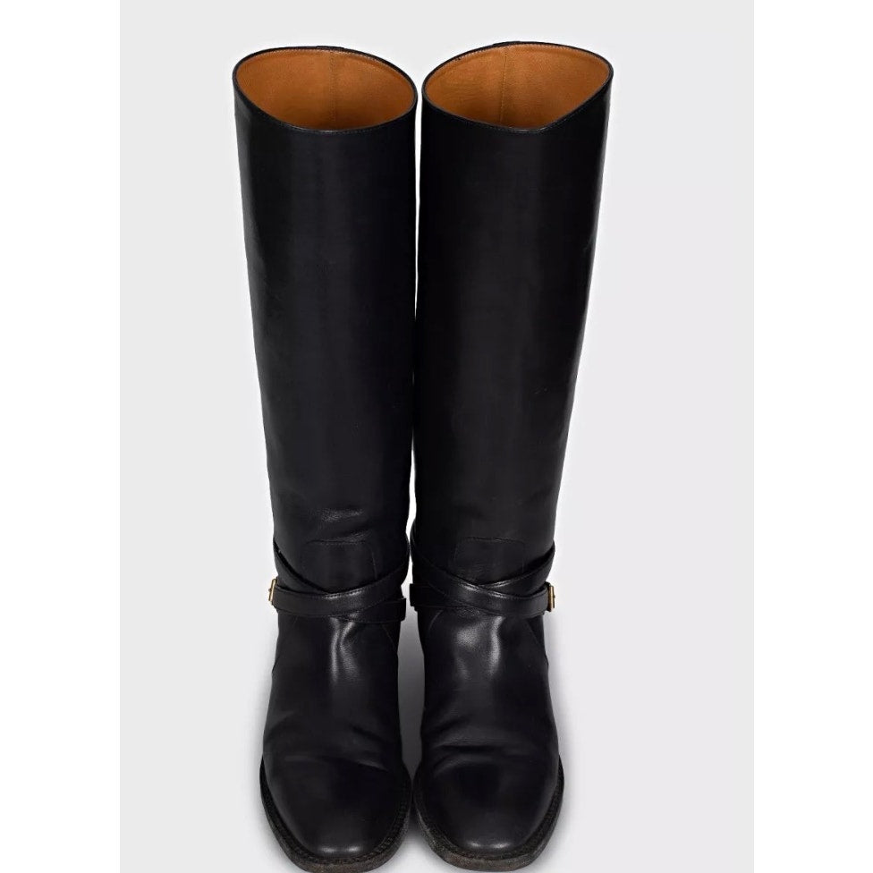 Saint Laurent Black Leather Knee High Boots Size 39 Pre-owned