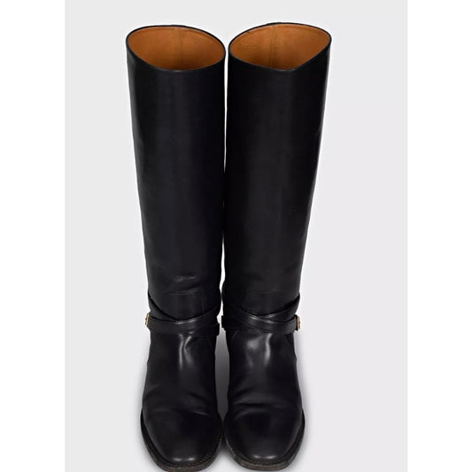 Saint Laurent Black Leather Knee High Boots Size 39 Pre-owned