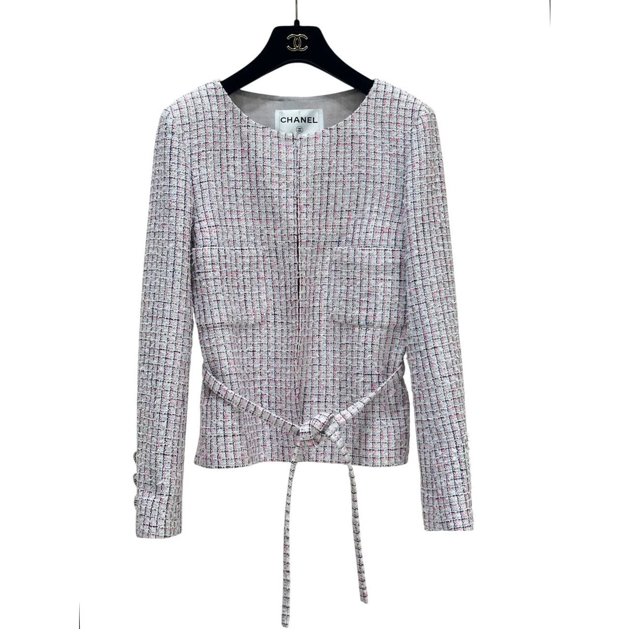 Chanel 14C Pink Tweed Jacket Sz 38 Pre-owned