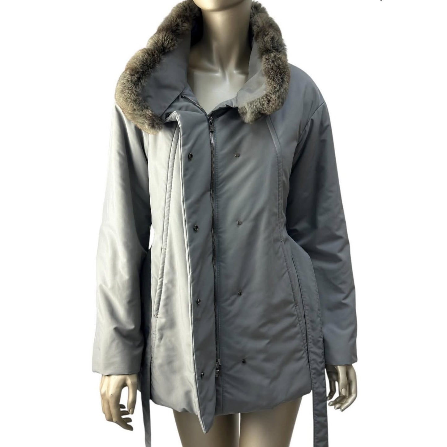 Loro Piana Grey Chinchilla Trim Cashmere Jacket Coat  Sz 42/S pre-owned