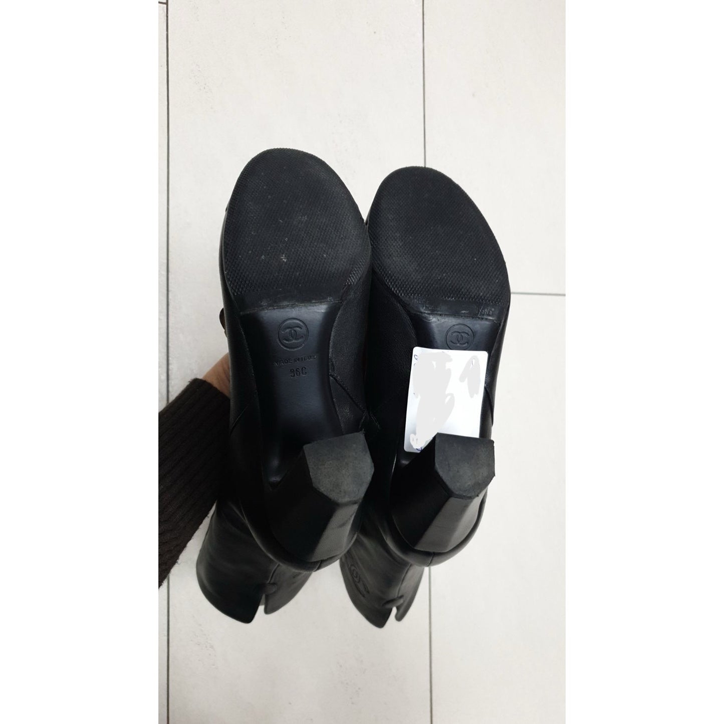 CHANEL Black Lambskin  Iconic Style Mid-Boots Sz.36 Pre-owned