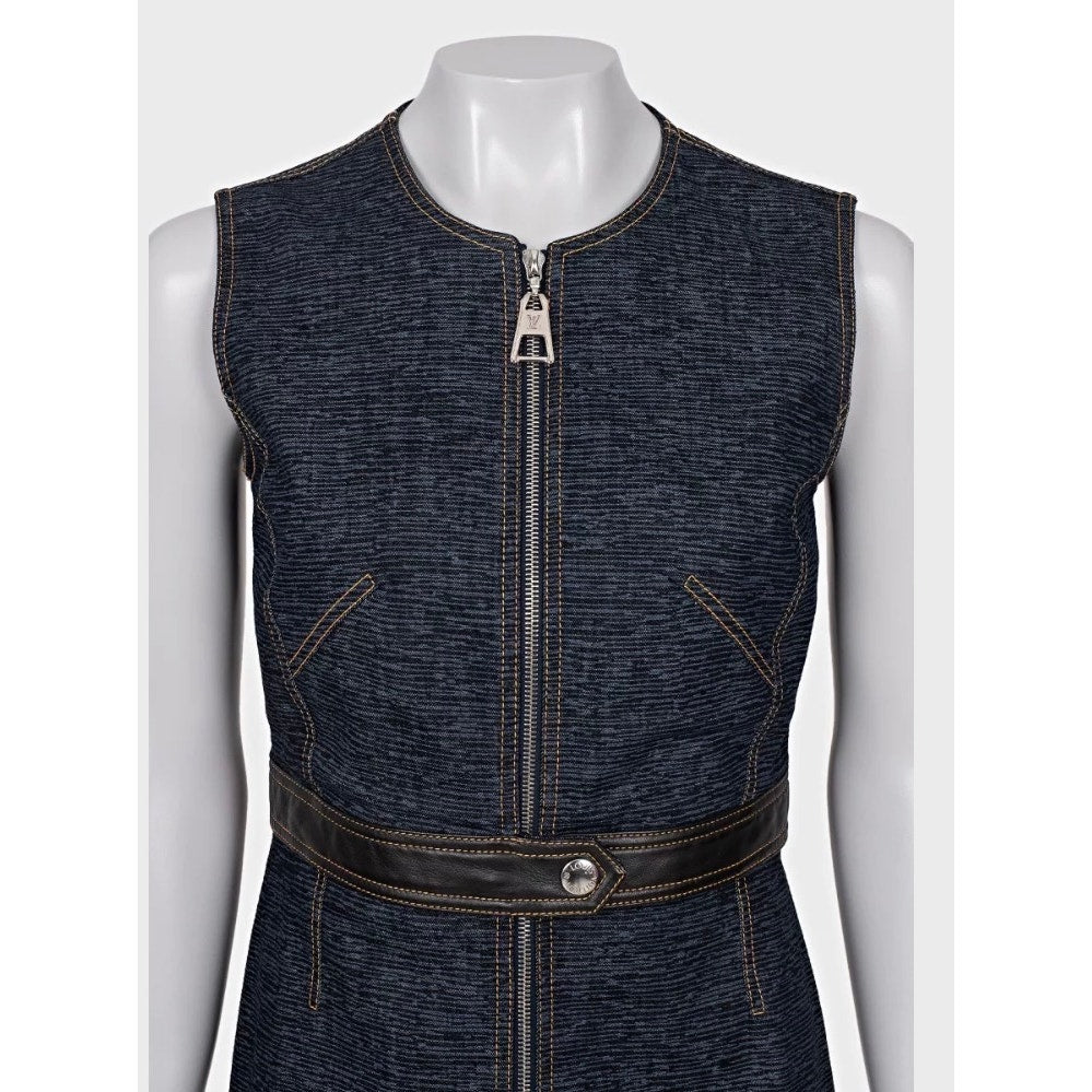 Louis Vuitton Denim Dress with Chic Leather Trim Sz XS pre-owned