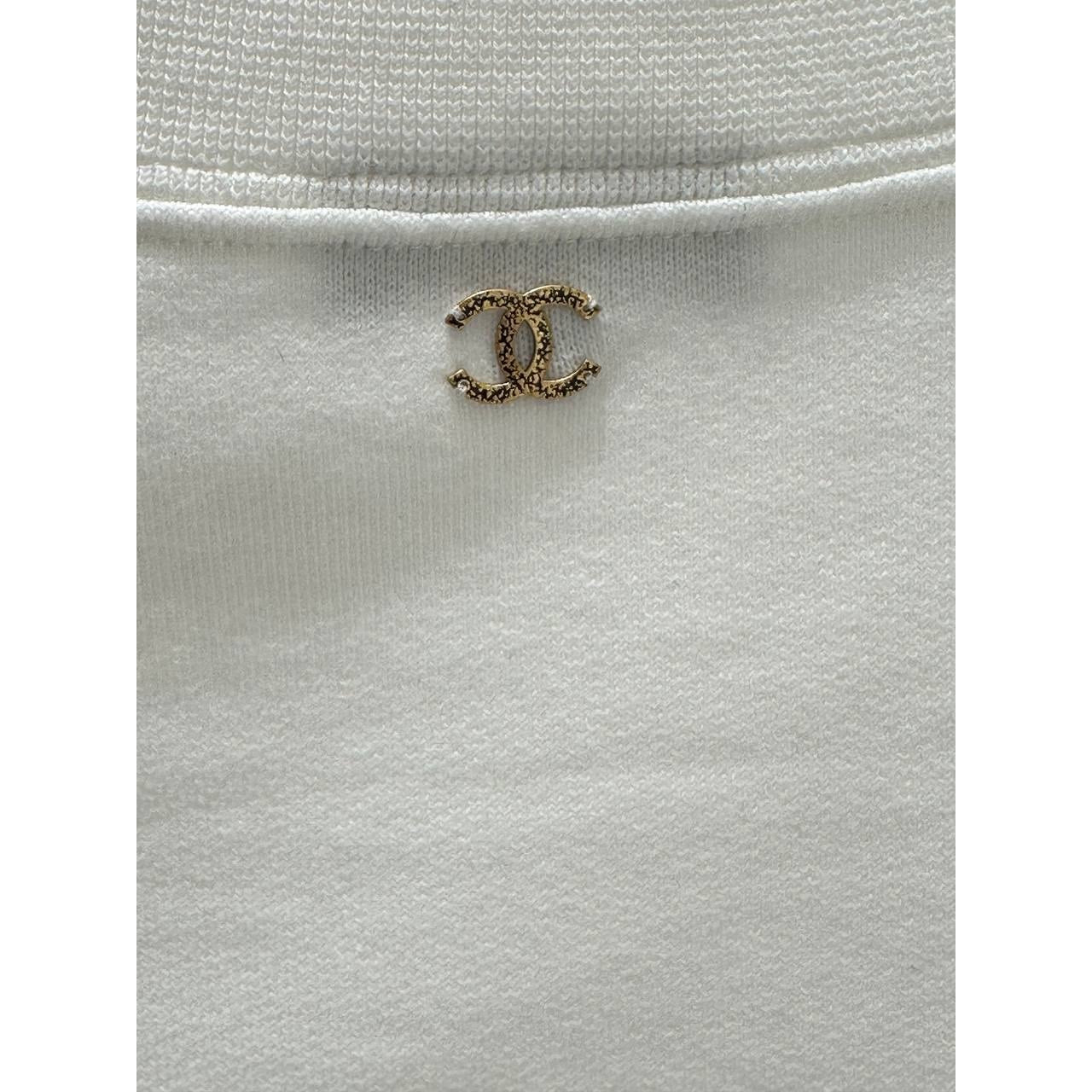 Chanel Iconic CC Logo White T-Shirt Top - Size XS pre-owned