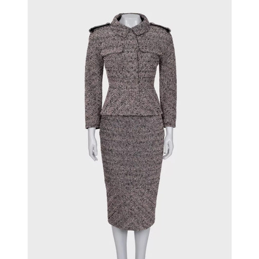 Chanel 2016 Pink Black & Silver Bouclé Wool Skirt Jacket Suit FR38 Pre-owned