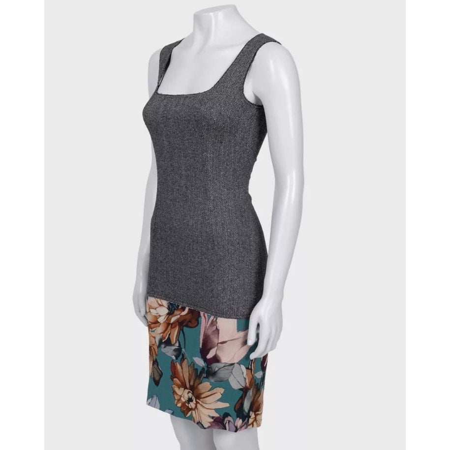 D&G Dolce & Gabbana Gray Silk Wool Floral Hem Dress 36/XXS Pre-owned