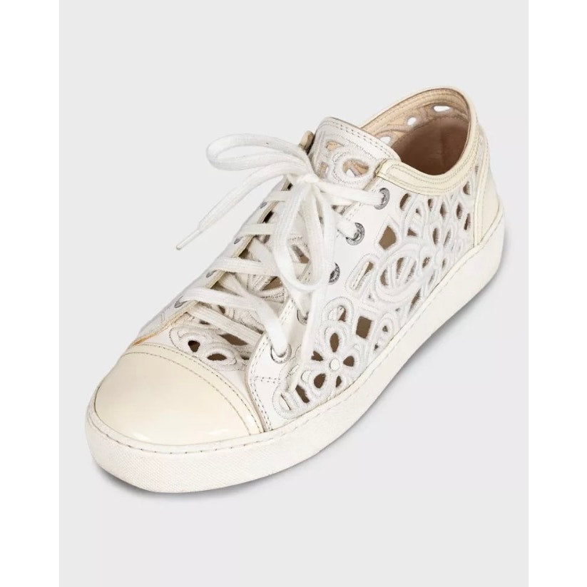 Chanel White Perforated Textile Lace-Up Sneakers EU 38 pre-owned