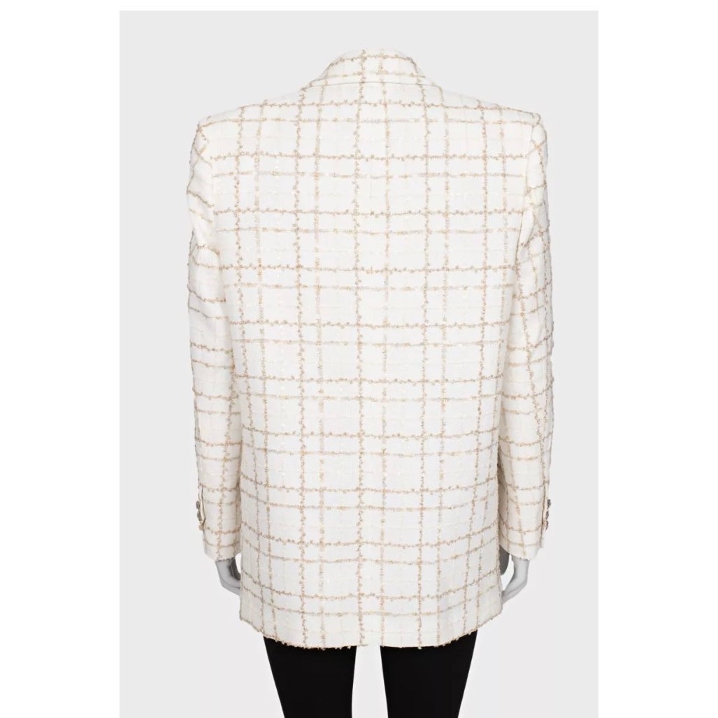 NWOT Alessandra Rich Sequin White Checked Blazer IT 42 (M) pre-owned