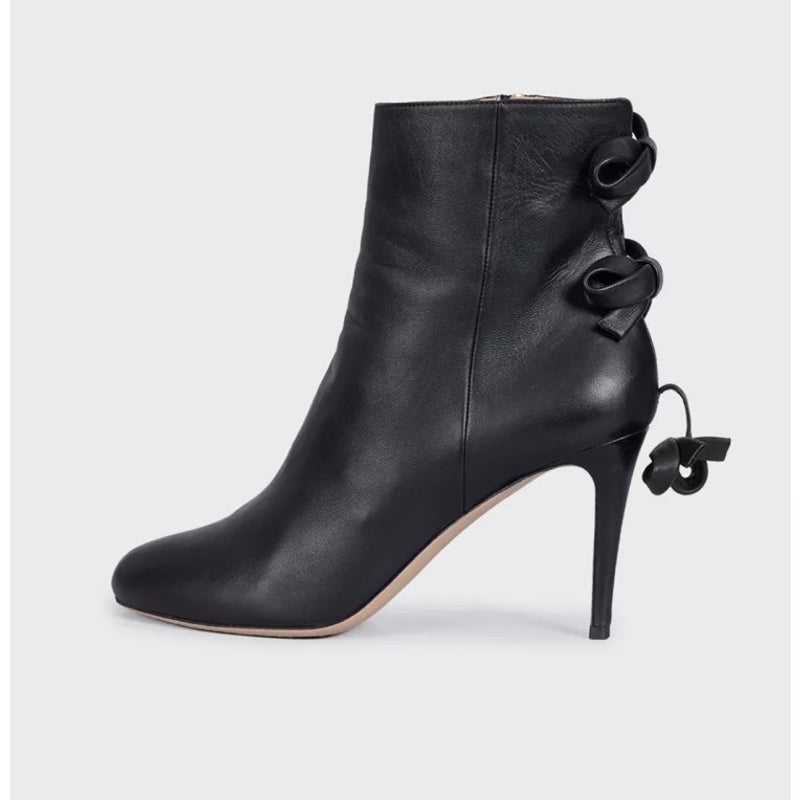 Valentino Black Leather Bow Ankle Boots Stiletto EU 40 Pre-owned