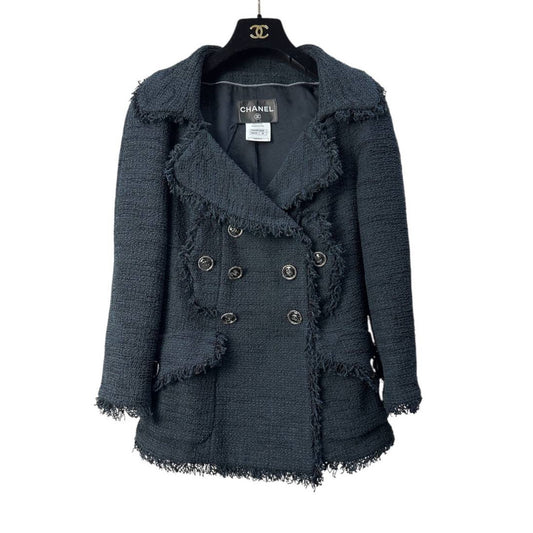 Chanel Paris Seul CC Buttons Timeless Black Tweed Jacket, Size 38 pre-owned