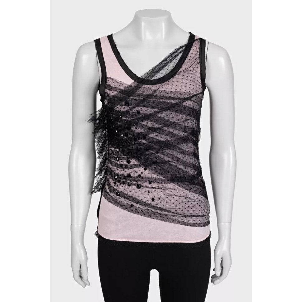 Valentino Elegant Pink Lace Viscose Tank Top - US 6 Pre-owned