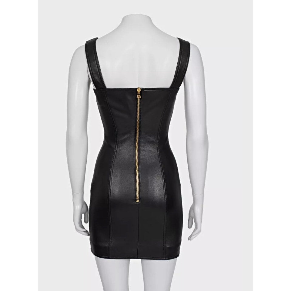 Balmain Black Lambskin Leather Mini Dress Sz.34/ XS Pre-owned
