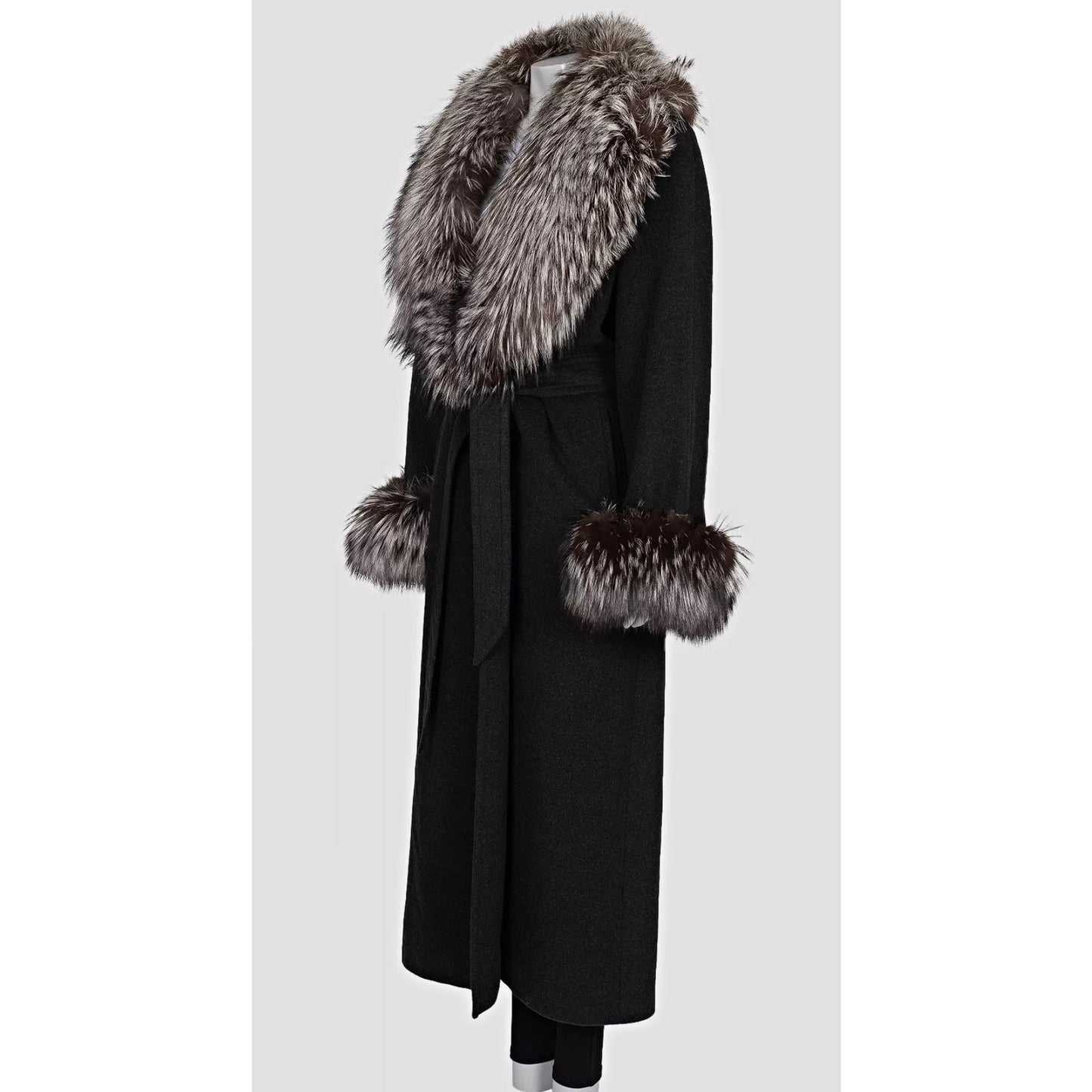 Zilli Grey Coat with Detachable faux Fur Trim - Size L Pre-owned